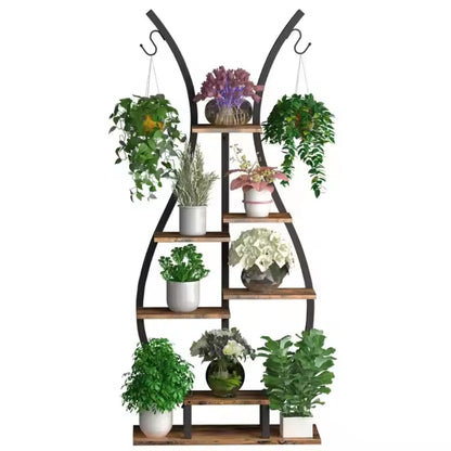 Vase Shape Tall Planter Display RackGarden Plant Stand with 5 Tiers and Hangers