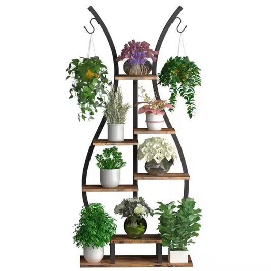 Vase Shape Tall Planter Display RackGarden Plant Stand with 5 Tiers and Hangers
