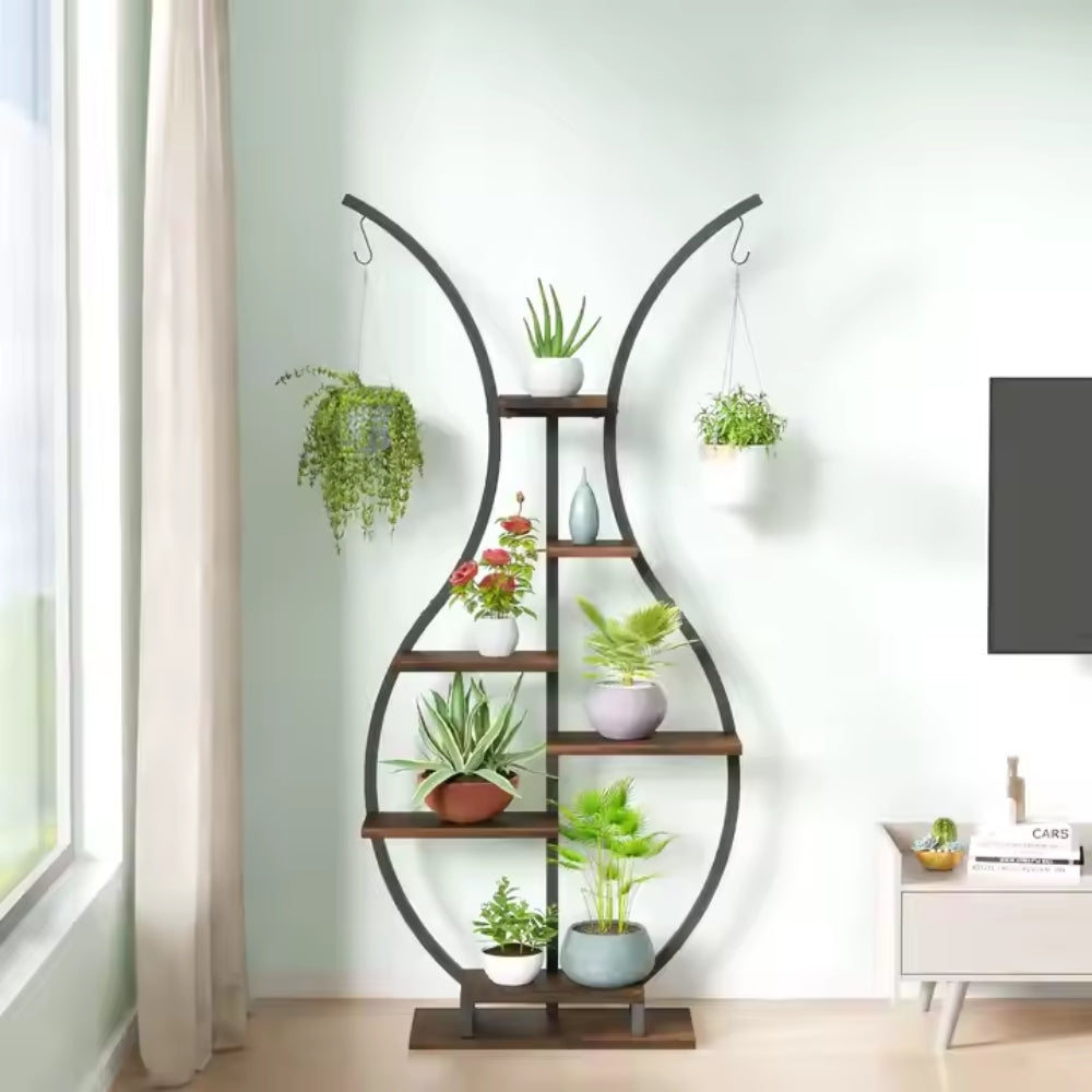 Vase Shape Tall Planter Display RackGarden Plant Stand with 5 Tiers and Hangers