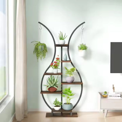 Vase Shape Tall Planter Display RackGarden Plant Stand with 5 Tiers and Hangers