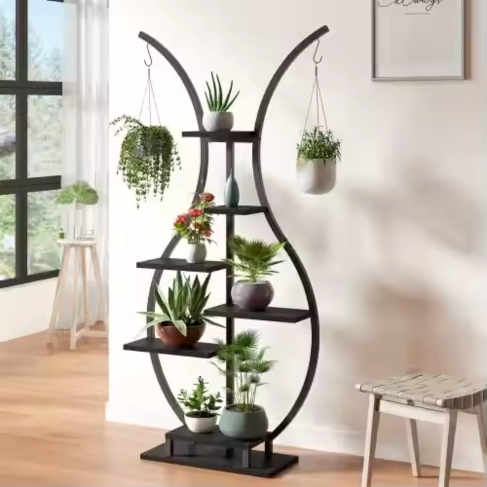 Vase Shape Tall Planter Display RackGarden Plant Stand with 5 Tiers and Hangers