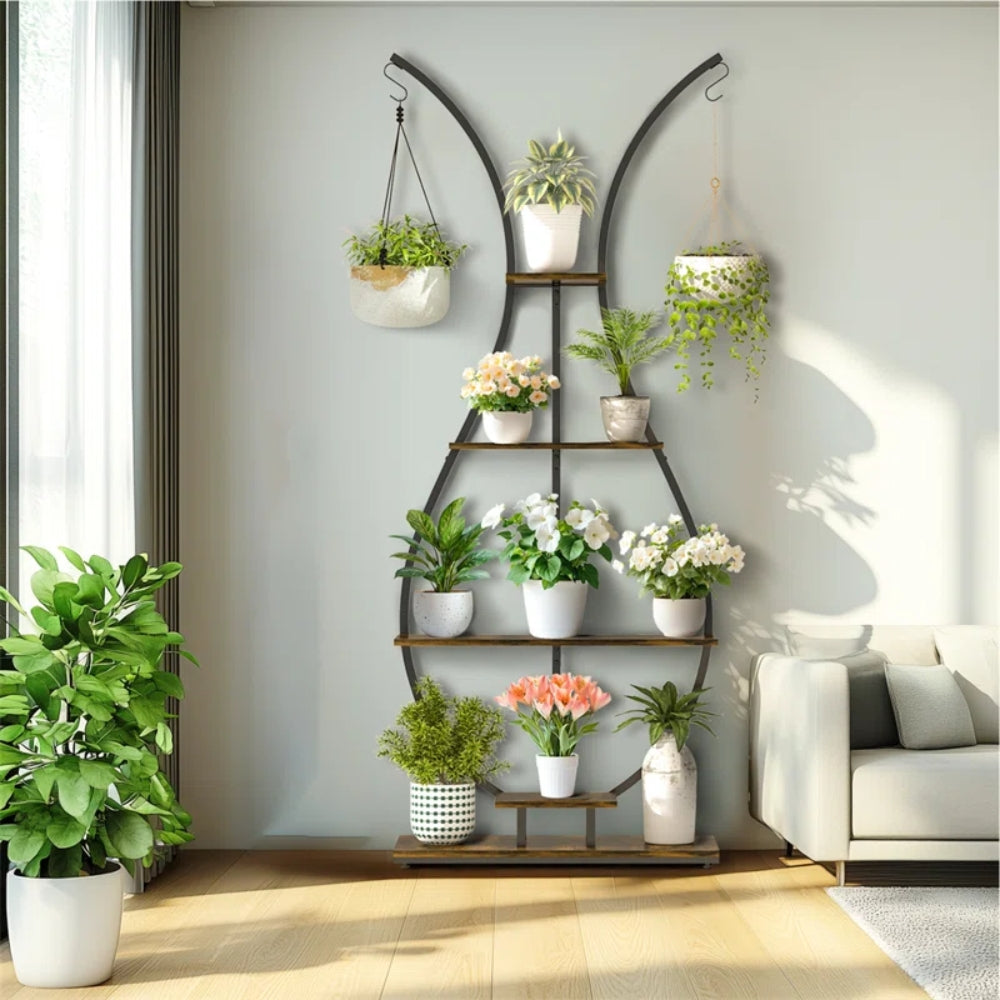 Vase Shape Tall Planter Display RackGarden Plant Stand with 5 Tiers and Hangers