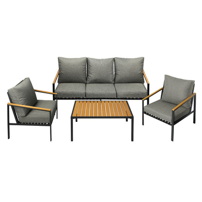 Black Outdoor Patio Set with Table and Cushioned Chairs