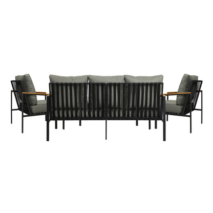 Black Outdoor Patio Set with Table and Cushioned Chairs