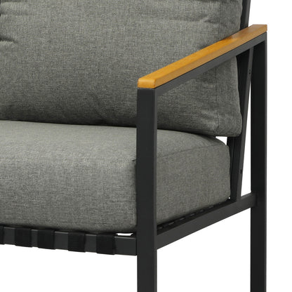 Black Outdoor Patio Set with Table and Cushioned Chairs