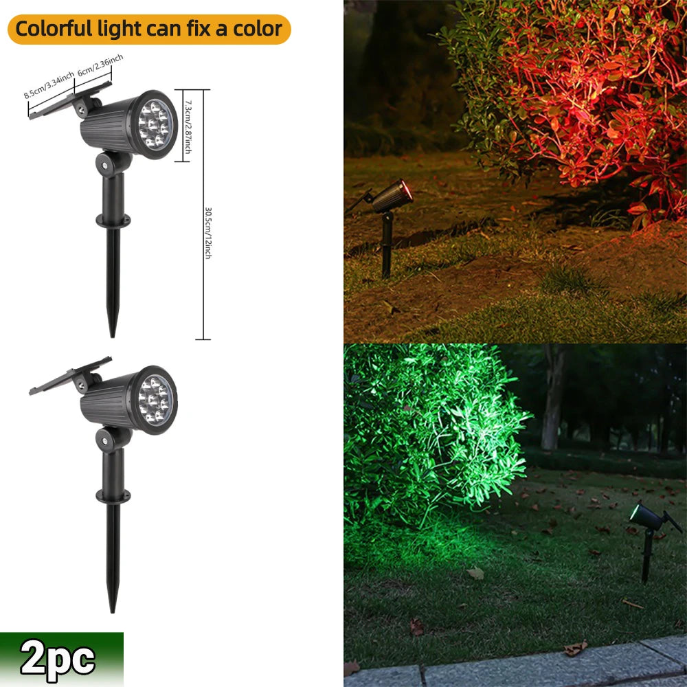 9 LED Solar Spot Lights Outdoor RGB Solar Landscape Lights