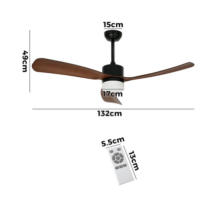 52 Inch Walnut Ceiling Fan with LED Light 5 Speed and Remote Control